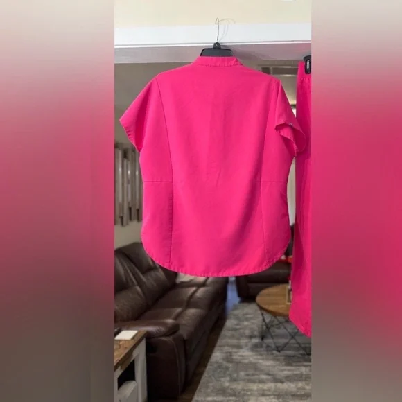 Figs Montex Mock Neck Scrub Top- Shocking Pink - Picture 2 of 2